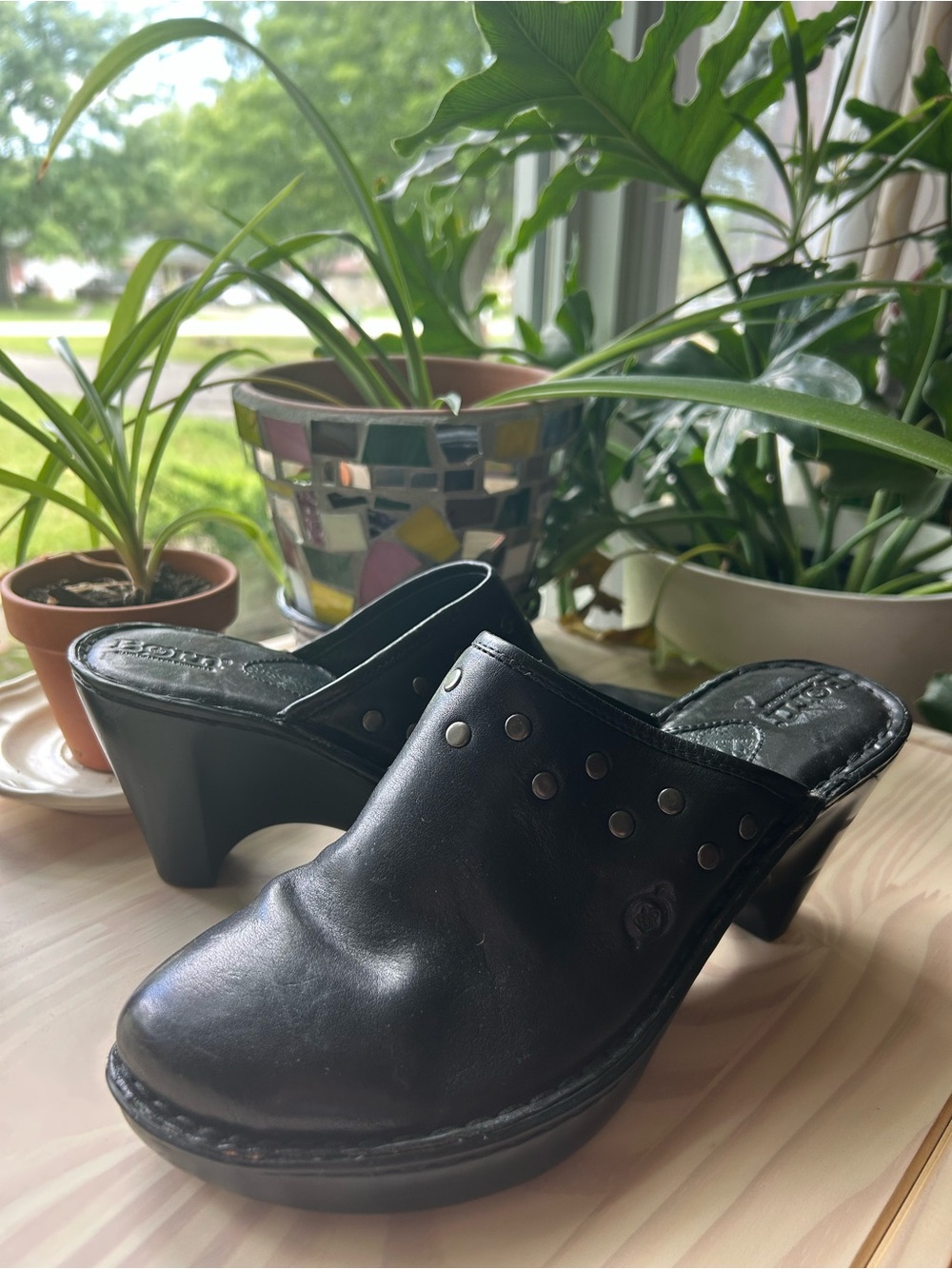 Y2K Black Leather Studded Clog Mules
